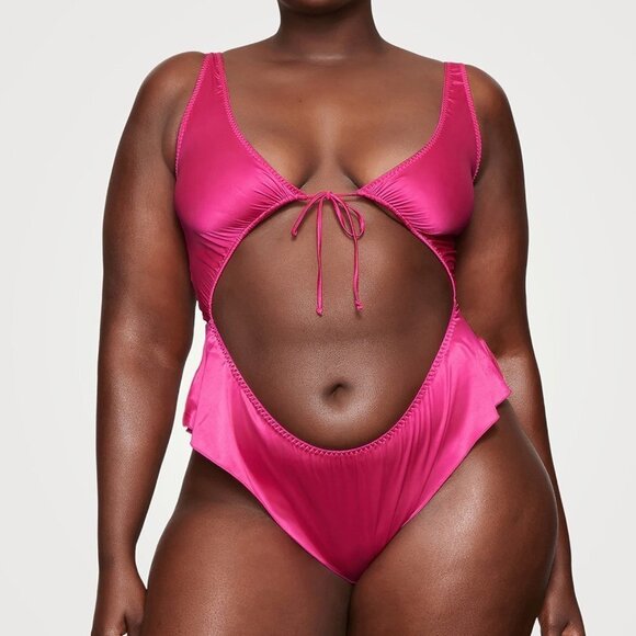 SKIMS Other - Skims Woven Shine Tie Front Teddy Size 2X Raspberry AP-ONE-1448